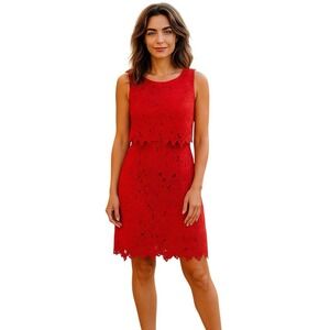 Sociology Dress Women's Medium Red Floral Cutout‎ Lace Popover Sheath